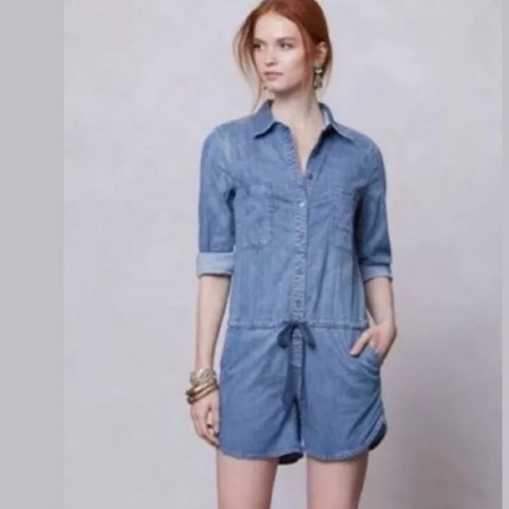 Denim Holding Horses Romper Chambray - Picture 6 of 7